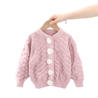 Load image into Gallery viewer, Baby Kid Girls Solid Color Flower Cardigan Knitwear Wholesale 220819178
