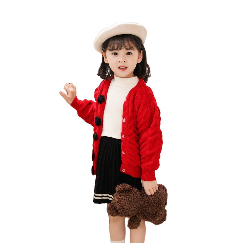 Baby Kid Girls Solid Color Flower Cardigan Knitwear Wholesale 220819178