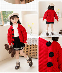 Load image into Gallery viewer, Baby Kid Girls Solid Color Flower Cardigan Knitwear Wholesale 220819178
