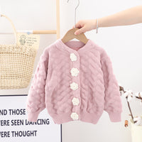 Load image into Gallery viewer, Baby Kid Girls Solid Color Flower Cardigan Knitwear Wholesale 220819178
