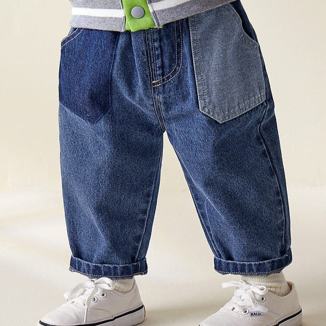 Baby Kid Boys Solid Color Color-blocking Jeans Wholesale 220819226