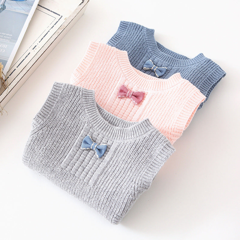 Baby Unisex Solid Color Bow Vests Waistcoats Knitwear Wholesale 22081923