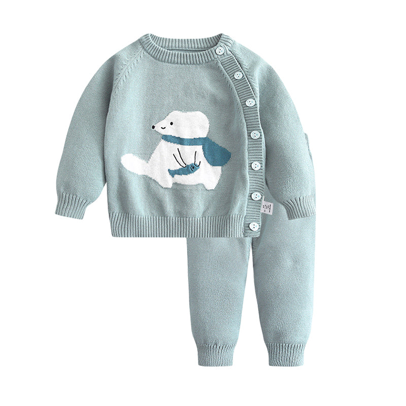 2 Pieces Set Baby Unisex Cartoon Crochet Cardigan And Solid Color Pants Wholesale 22081925