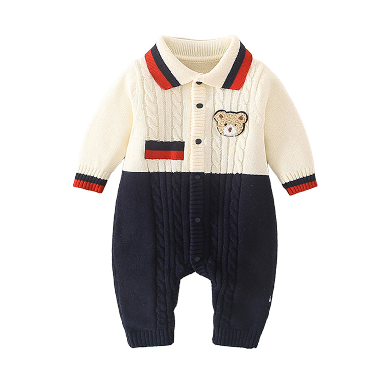 Baby Boys Striped Color-blocking Cartoon Rompers Wholesale 220819311