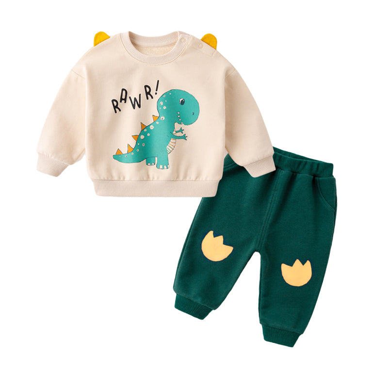 2 Pieces Set Baby Kid Unisex Letters Dinosaur Animals Cartoon Print Hoodies Swearshirts And Pants Wholesale 22081936