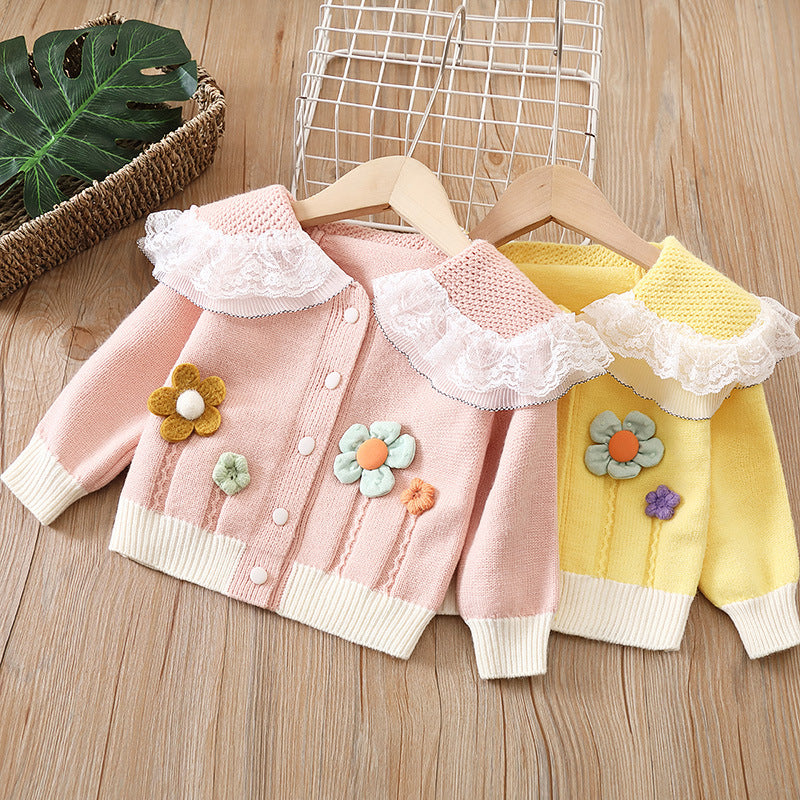 Baby Kid Girls Flower Lace Crochet Cardigan Wholesale 220819360