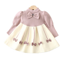 Load image into Gallery viewer, Baby Kid Girls Color-blocking Bow Crochet Dresses Wholesale 220819370
