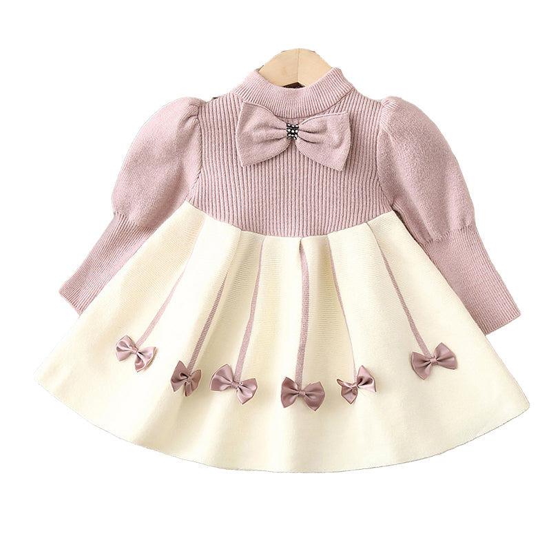 Baby Kid Girls Color-blocking Bow Crochet Dresses Wholesale 220819370