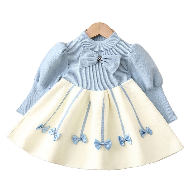 Baby Kid Girls Color-blocking Bow Crochet Dresses Wholesale 220819370