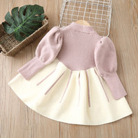 Load image into Gallery viewer, Baby Kid Girls Color-blocking Bow Crochet Dresses Wholesale 220819370

