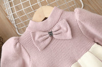 Load image into Gallery viewer, Baby Kid Girls Color-blocking Bow Crochet Dresses Wholesale 220819370
