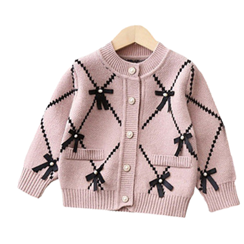 2 Pieces Set Baby Kid Girls Bow Cardigan And Solid Color Pants Wholesale 220819382