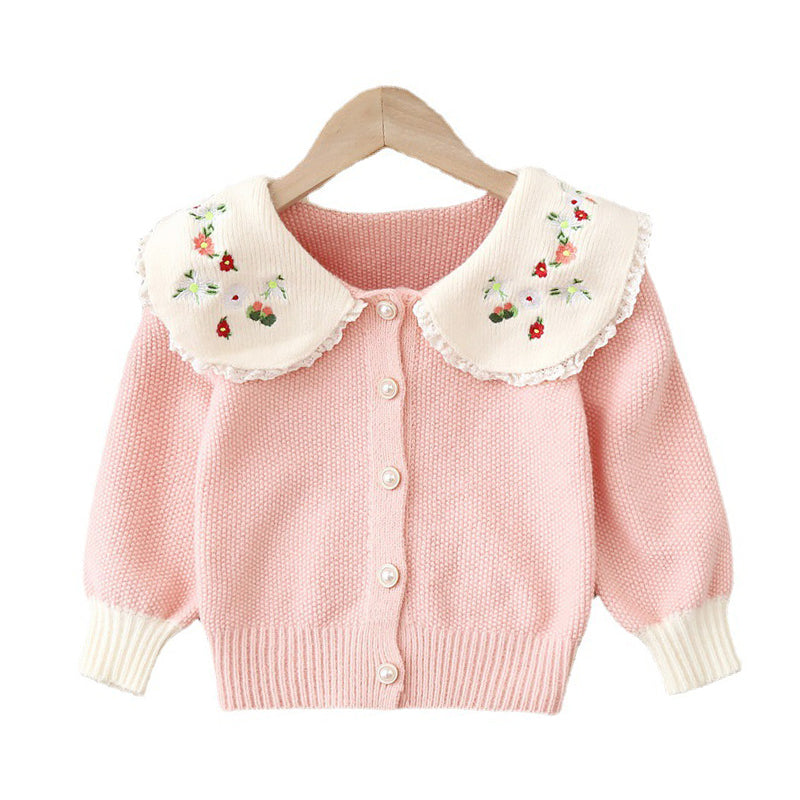 Baby Kid Girls Flower Embroidered Cardigan Knitwear Wholesale 220819409