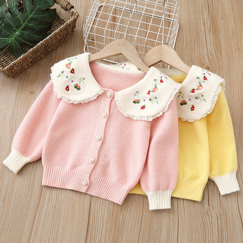 Baby Kid Girls Flower Embroidered Cardigan Knitwear Wholesale 220819409