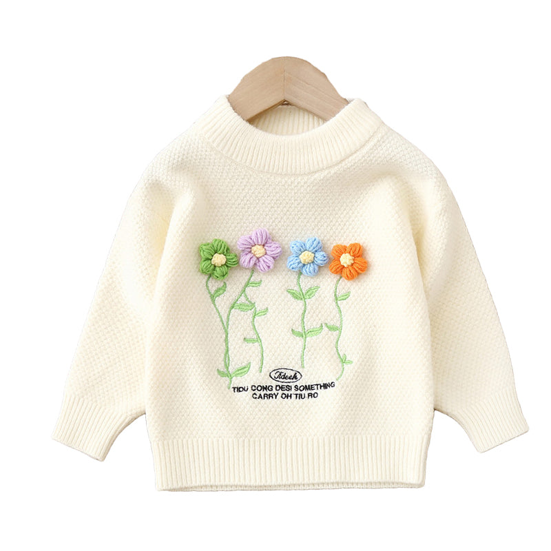 Baby Kid Girls Letters Flower Embroidered Sweaters Wholesale 220819473