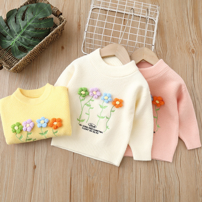 Baby Kid Girls Letters Flower Embroidered Sweaters Wholesale 220819473