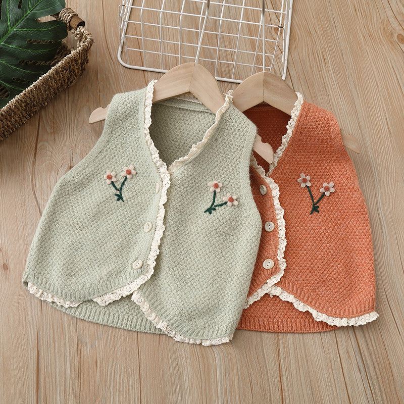 Baby Kid Girls Flower Lace Vests Waistcoats Knitwear Wholesale 220819506