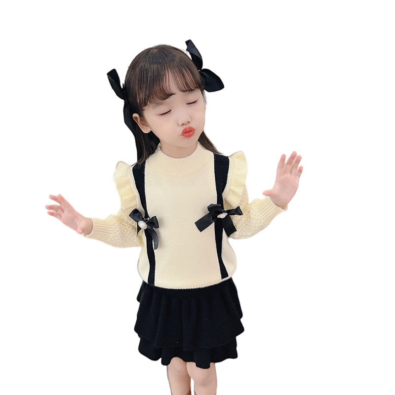 2 Pieces Set Baby Kid Girls Bow Sweaters And Solid Color Skirts Wholesale 220819555