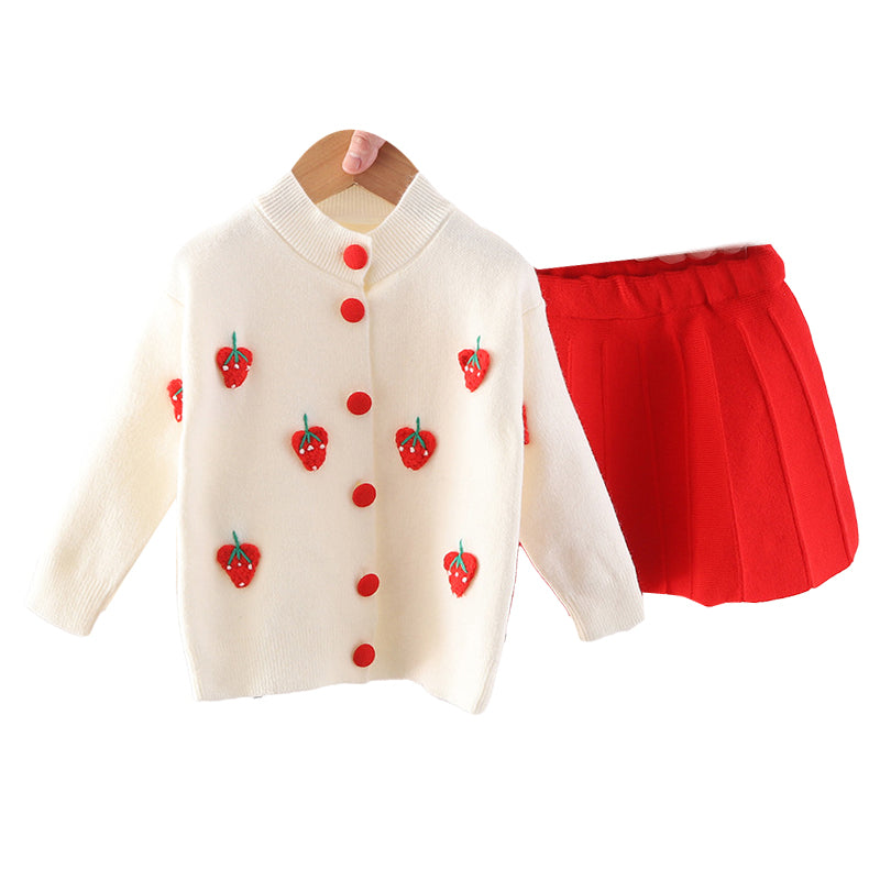 2 Pieces Set Baby Kid Girls Fruit Cardigan And Solid Color Skirts Wholesale 22081959