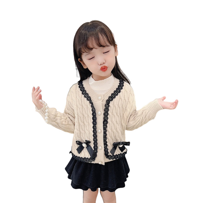 2 Pieces Set Baby Kid Girls Bow Cardigan And Solid Color Skirts Wholesale 220819593