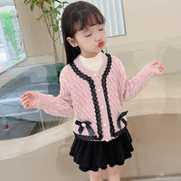 Load image into Gallery viewer, 2 Pieces Set Baby Kid Girls Bow Cardigan And Solid Color Skirts Wholesale 220819593
