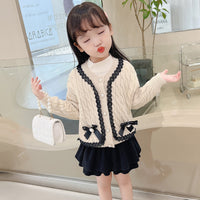 Load image into Gallery viewer, 2 Pieces Set Baby Kid Girls Bow Cardigan And Solid Color Skirts Wholesale 220819593
