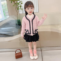 Load image into Gallery viewer, 2 Pieces Set Baby Kid Girls Bow Cardigan And Solid Color Skirts Wholesale 220819593
