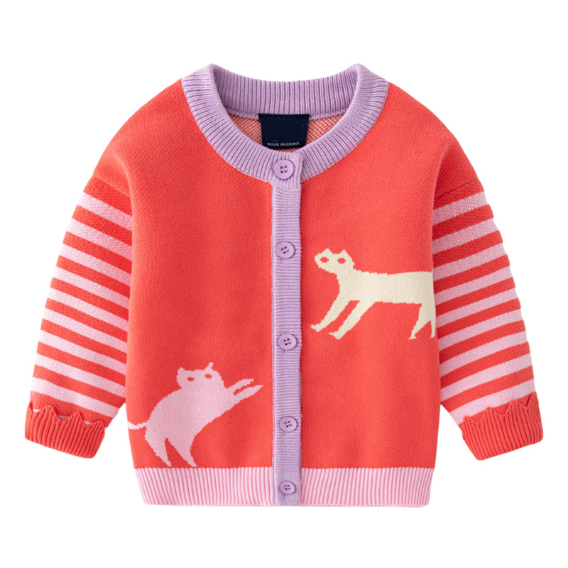 Baby Kid Girls Striped Animals Crochet Cardigan Wholesale 220819601
