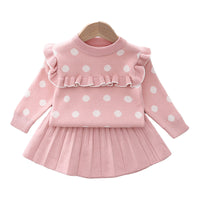 Load image into Gallery viewer, 2 Pieces Set Baby Kid Girls Polka dots Crochet Sweaters And Skirts Wholesale 220823128
