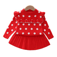 Load image into Gallery viewer, 2 Pieces Set Baby Kid Girls Polka dots Crochet Sweaters And Skirts Wholesale 220823128
