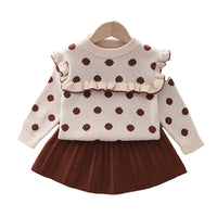 Load image into Gallery viewer, 2 Pieces Set Baby Kid Girls Polka dots Crochet Sweaters And Skirts Wholesale 220823128
