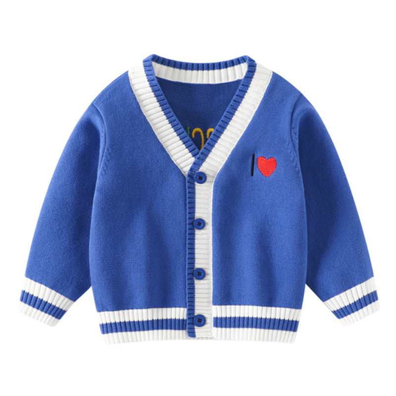 Baby Kid Unisex Letters Love heart Embroidered Cardigan Knitwear Wholesale 220823175