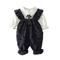 Load image into Gallery viewer, 2 Pieces Set Baby Kid Girls Solid Color Shirts And Polka dots Jumpsuits Wholesale 220823471
