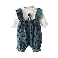 Load image into Gallery viewer, 2 Pieces Set Baby Kid Girls Solid Color Shirts And Polka dots Jumpsuits Wholesale 220823471

