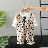 Load image into Gallery viewer, 2 Pieces Set Baby Kid Girls Solid Color Shirts And Polka dots Jumpsuits Wholesale 220823471
