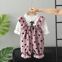 Load image into Gallery viewer, 2 Pieces Set Baby Kid Girls Solid Color Shirts And Polka dots Jumpsuits Wholesale 220823471
