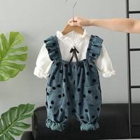 Load image into Gallery viewer, 2 Pieces Set Baby Kid Girls Solid Color Shirts And Polka dots Jumpsuits Wholesale 220823471
