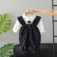 Load image into Gallery viewer, 2 Pieces Set Baby Kid Girls Solid Color Shirts And Polka dots Jumpsuits Wholesale 220823471
