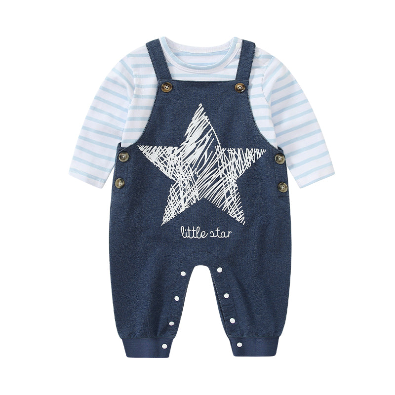 Baby Girls Striped Letters Star Print Jumpsuits Wholesale 220823578
