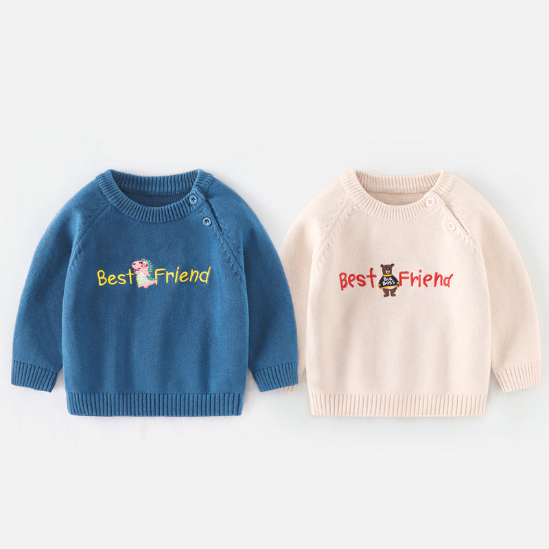 Baby Kid Unisex Dinosaur Embroidered Sweaters Wholesale 22082393