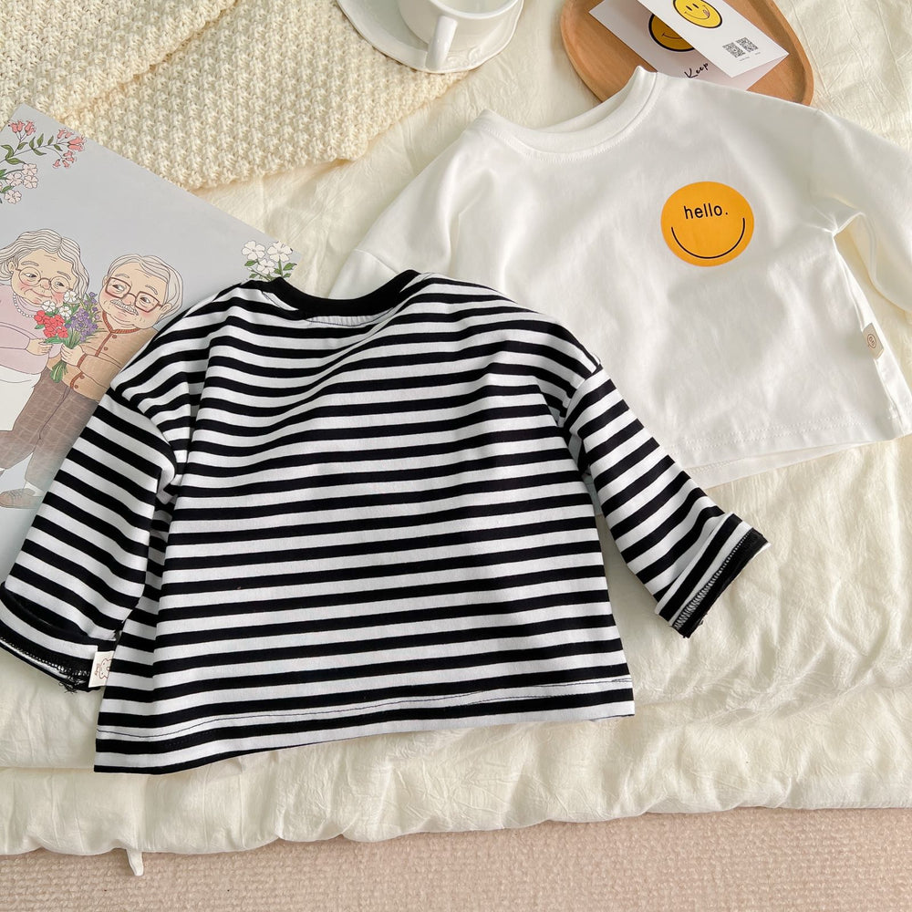 Baby Unisex Striped Letters Expression Print Tops Wholesale 220824150