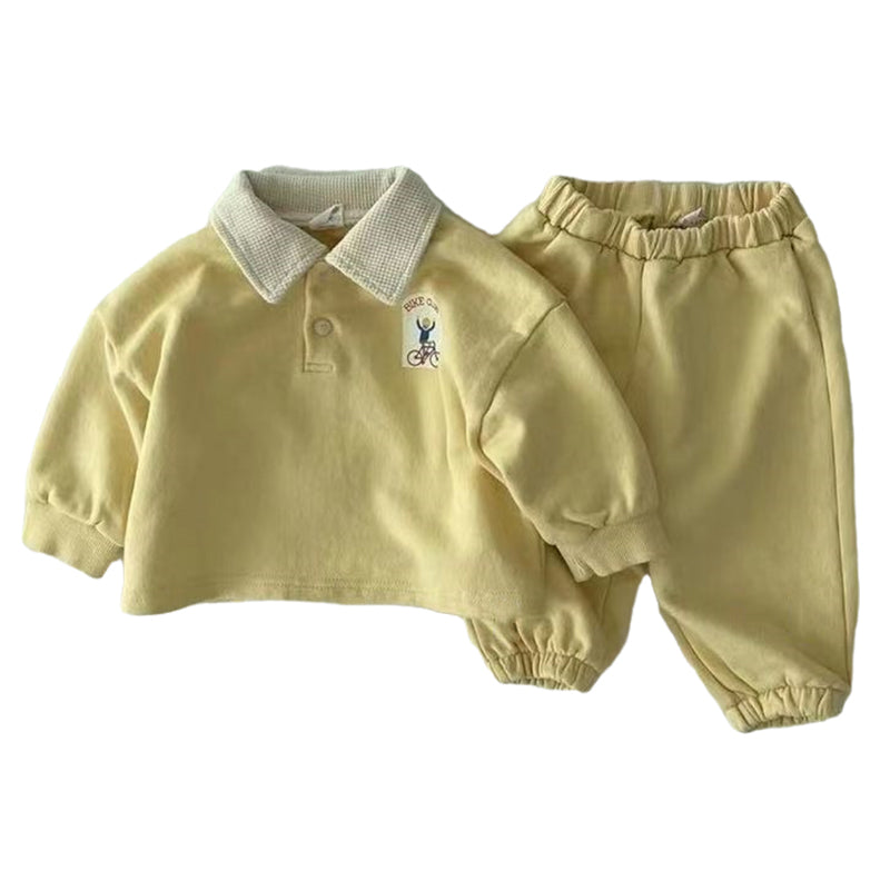 2 Pieces Set Baby Unisex Solid Color Cartoon Polo Shirts And Pants Wholesale 220824237