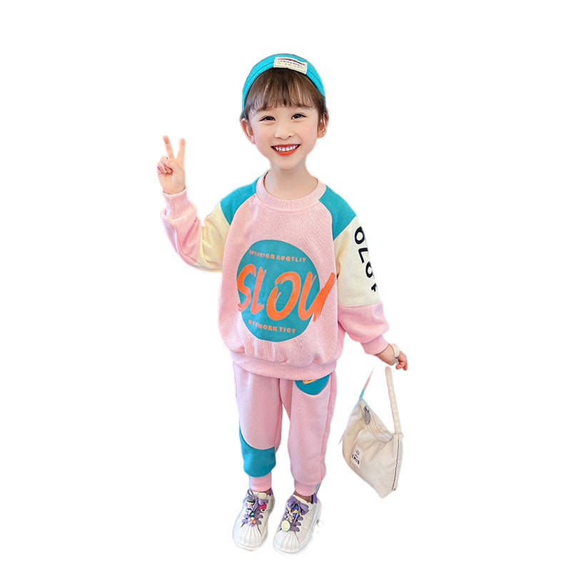 2 Pieces Set Baby Kid Girls Color-blocking Hoodies Swearshirts And Pants Wholesale 220824365