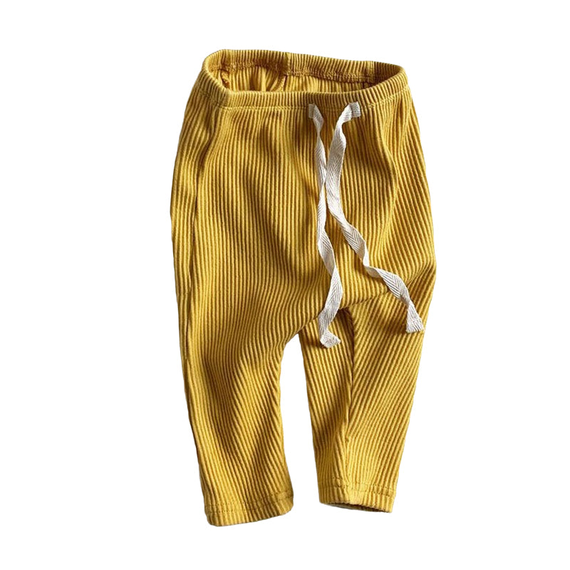 Baby Unisex Solid Color Muslin&Ribbed Pants Wholesale 22082470