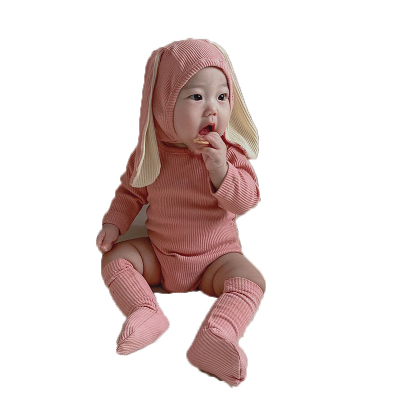 3 Pieces Set Baby Unisex Solid Color Hats Rompers And Socks Wholesale 22082487