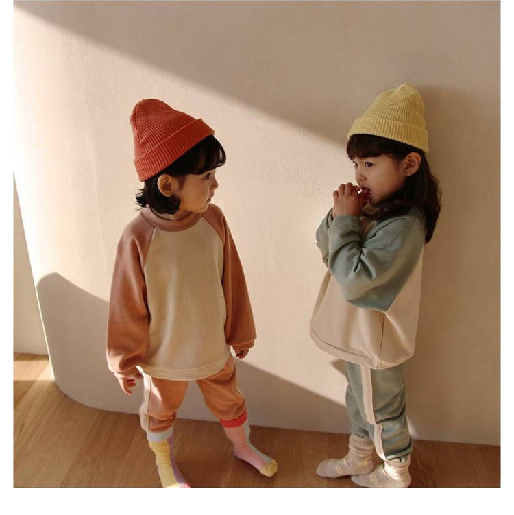 2 Pieces Set Baby Kid Girls Color-blocking Hoodies Swearshirts And Pants Wholesale 220831131