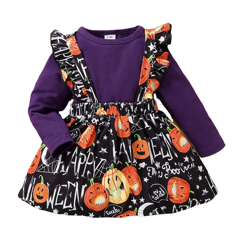 3 Pieces Set Baby Girls Halloween Striped Letters Rompers And Flower Print Skirts And Headwear Wholesale 220831167