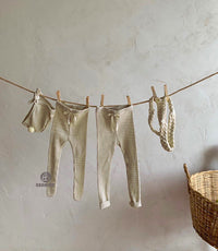 Load image into Gallery viewer, Baby Girls Striped Muslin&amp;Ribbed Ribbon Pants Leggings Wholesale 220831188
