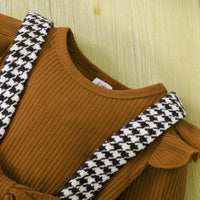 Load image into Gallery viewer, 3 Pieces Set Baby Girls Solid Color Muslin&amp;Ribbed Tops And Houndstooth Bow Rompers And Headwear Wholesale 220831196
