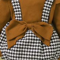 Load image into Gallery viewer, 3 Pieces Set Baby Girls Solid Color Muslin&amp;Ribbed Tops And Houndstooth Bow Rompers And Headwear Wholesale 220831196
